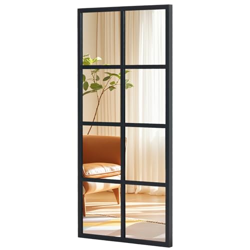 Image of NEWBULIG Wall Mirror, 32 inch x 16 inch Window Decorative Mirrors, Metal Framed Wall Decor Wall-Mounted Mirrors for Bedroom, Living Room, Entryway, Black