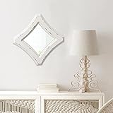 Sintosin Farmhouse Small Decorative Mirrors for Wall Decor Living Room 7.9 inch, Hanging Distressed White Vintage Wood Frame Bedroom Mirror, Rustic Rhombus Wall Mounted Mirror for Home Decor