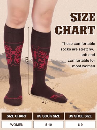 6 Pairs Cowgirl Boot Socks Western Cowboy Boot Knee High Socks for Women Western Outfits Accessories4
