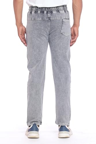 Image of Men's Denim Joggers, Regular Fit, Mid Rise, Stretchable Cotton Blend, Drawstring Waist, Soft Fabric, Multiple Pockets, Tapered Leg Casual Pants