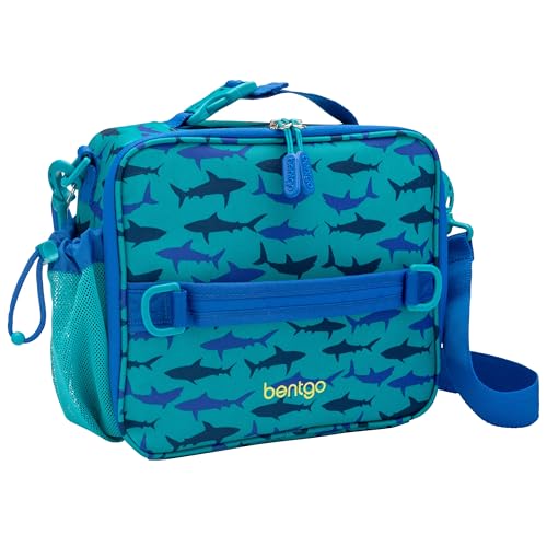 Bentgo Kids Lunch Bag - Durable, Double-Insulated Lunch Bag for Kids 3+; Holds Lunch Box, Water Bottle, & Snacks; Easy-Clean Water-Resistant Fabric & Multiple Zippered Pockets (Shark)
