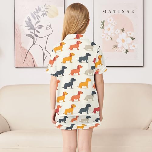 ALAZA Multicolor Dachshund Dog Cartoon Satin Pajamas Set Short Sleeve Button Down Sleepwear Summer Pjs 2 Piece4