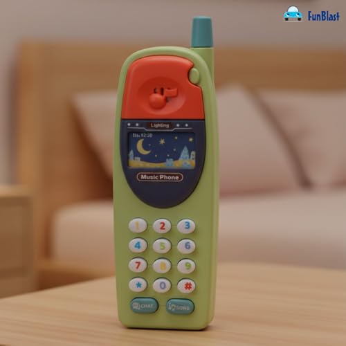 Image of FunBlast Cartoon Musical Mobile Phone for Kids, Mobile with Light & Sound Toys for Babies | Educational Toys for Kids 3+ Years /Boys /Girls-1 Unit (Green-D)