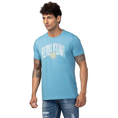 Image of Spykar Round Neck Half Sleeves Blended Slim Fit T-Shirt for Men