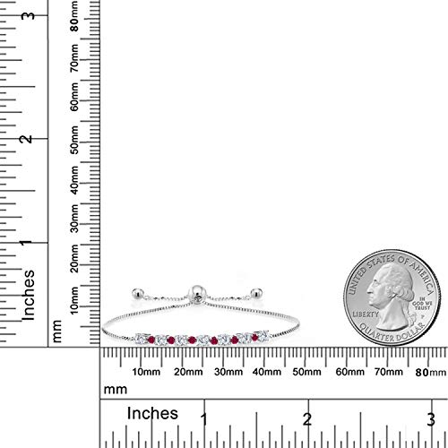 Gem Stone King 1.00 Cttw Round 3MM Lab Grown Diamond & 1.7MM Red Created Ruby 925 Sterling Silver Adjustable Tennis Bracelet for Women Up to 9 Inch2