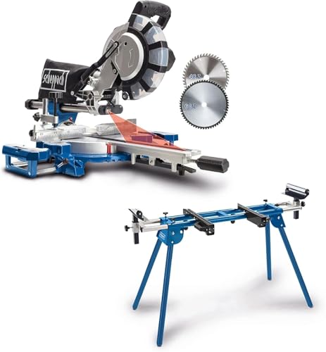 Scheppach Scie à onglets radiale HM254SPX | 2200 W | Lame Ø254 mm | Largeur et hauteur de coupe 34x90mm | Avec laser | Table tournante avec blocage rapide | 2ème lame incluse + support UMF1600 inclus