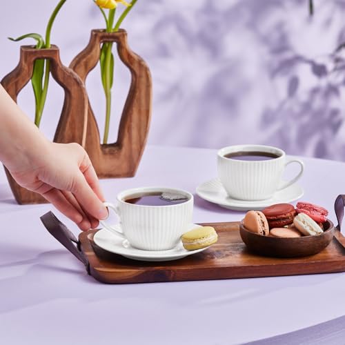 KARACA Seashell 12-Piece Porcelain Tea Cup & Saucer Set for 6, 200ml, Elegant Tea Cup Set with White Fluted Design, Ideal for Hot Beverages & Coffee - Image 4