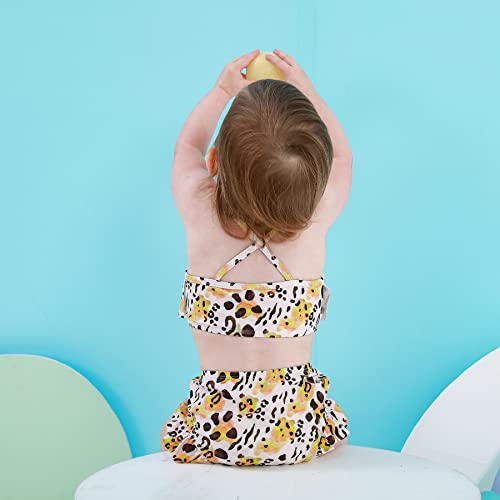 Image of YOUNGER TREE Toddler Swimsuit Girl 2-Pieces Leopard Bathing Suits Halter Top Bikini Bottoms Swimming Suit Kids Beach Swimwear