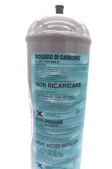 Bombola CO2 Per Acquario 1300 G Usa E Getta – Attacco A Spillo Passo 10x1 Mm, Made In Italy