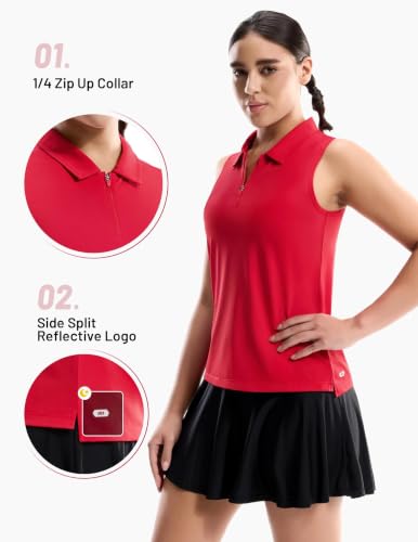 Image of MIER Womens Sleeveless Golf Polo Shirt, UPF 50+ Quick Dry Quarter Zip Tops