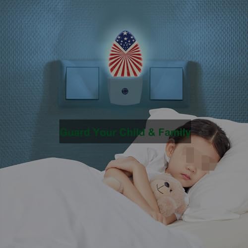 Image of Retro American Flag Night Light Independence Day Patriotic LED Dusk to Dawn Plug-in Nightlight Auto Sensor for Men Women Bedroom Bathroom Hallway Living Room