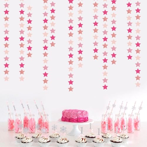 Image of Hot-Pink Rose-Gold Party Decorations Garland - 62ft Twinkle Little Star Hanging Streamers Banner,Birthday Wedding Bridal Baby Shower Bachelorette Engagement Decor Hugtmr