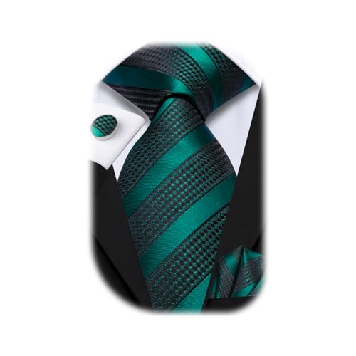 Image of Hi-Tie Silk Ties for Men Plaid Paisley Striped Necktie Pocket Square Cufflinks Set Formal Business