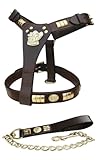 Staffie Staffordshire Bull Terrier - Pettorina e guinzaglio per cani in pelle, colore: Marrone ottone