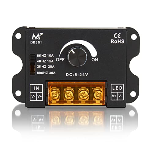 Image of Aroidful DC 5V/12V/24V 30A PWM Frequency Adjustable Dimming Controller, Knob Adjust Brightness for Suitable for Single Color LED Light Strips, Metal Shell LED Light Strip Dimmer (Single Color)