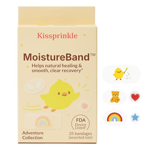 Kissprinkle MoistureBand Fast Healing Hydrocolloid Bandages for Kids Waterproof & Gentle on Skin (Adventure Collection 35 Count)