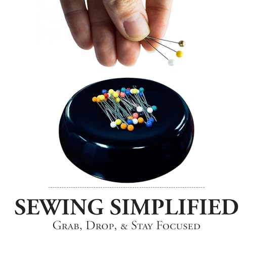Image of Grabbit Magnetic Sewing Pincushion with 50 Plastic Head Pins - Magnet Pin Organizer for Quilting, Embroidery, Needles, Bobby Pins, & Craft Storage, Black