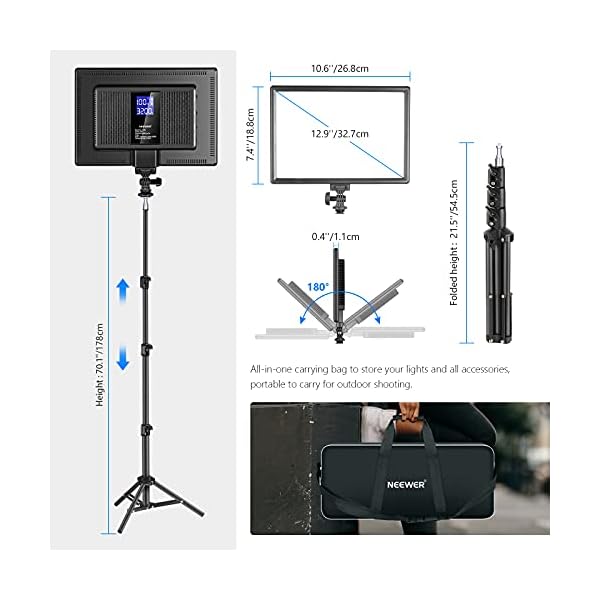 NEEWER LED Videolichtsset mit 70-Zoll Stativ 2er-Pack 384 weiches LED Videolicht, integrierter Lithiumbatterie 3200K… – Bild 6