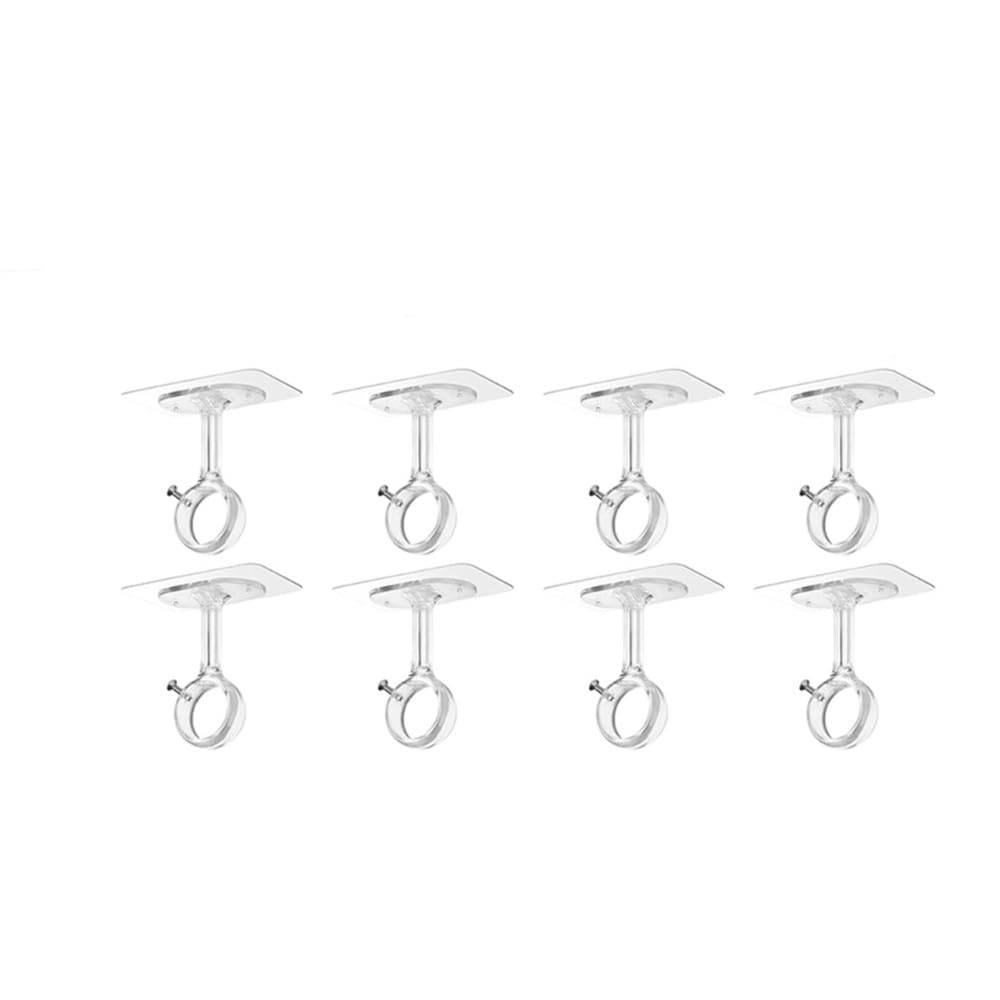 CTRLZS Adhesive Curtain Rod Holders 8 Pcs Ceiling Mount Brackets No Drilling, Adjustable Hooks Clear