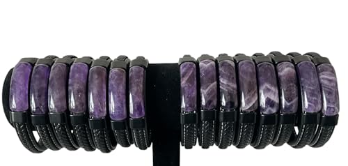 mkat Men's Bracelet with Natural Stone, Black Leather Bracelet, Natural Stone Bracelet, Genuine Leather Bracelet for Men and Women4