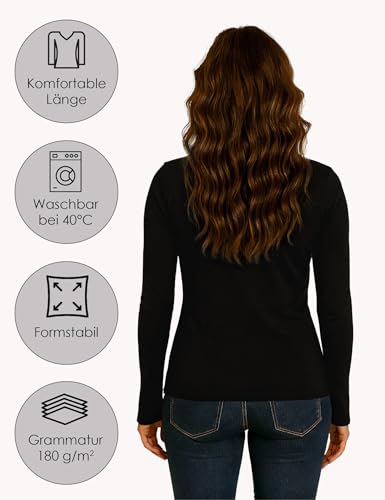 ALPIDEX Damen Langarmshirt 4er Set Basic Oberteil Einfarbig Frauen Stretch Shirt Unterhemd Untershirt Longsleeve Baumwolle Rundhals, Größe:XS, Farbe:Black