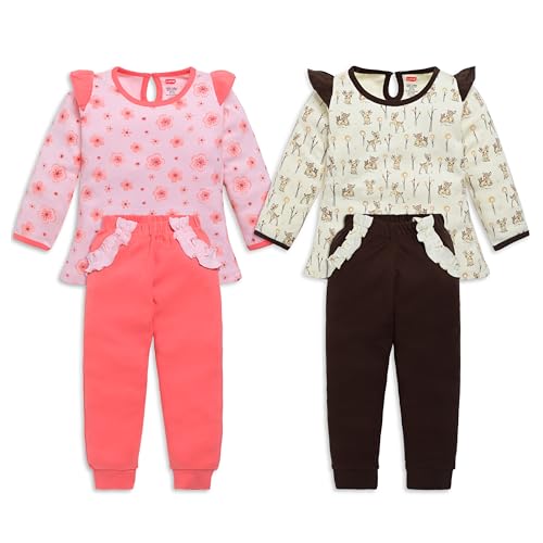 Image of LuvLap Baby Girls 100% Cotton Full Sleeve Top & Pyjama Sets, Pack Of 02