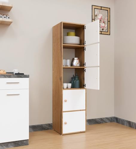 Image of Mevigo 5-Door Morden Wooden Collapsible Wardrobe for Storage /Space Saving Wooden Wardrobe with Doors /Collpsible Storage Organiser /Closet for Bedroom /Living Room -Mapple