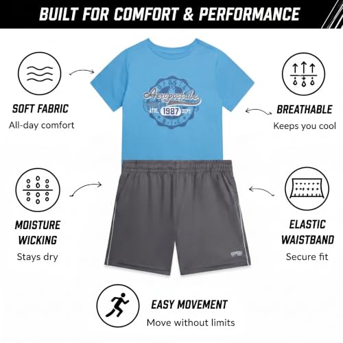 Image of AEROPOSTALE Boys Shorts Set 4 Piece Shirts & Mesh Basketball Shorts | Soft Breathable Fabric, Relaxed Fit, Quick-dry Mesh, Moves With Active Play, Layers Easily, Machine Washable