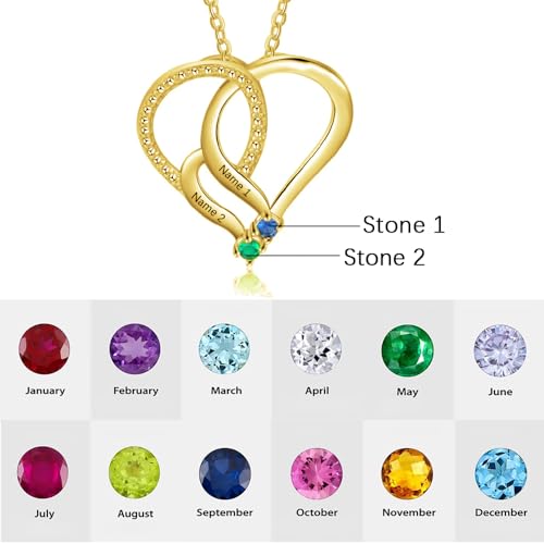 10K 14K 18K Real Gold Personalized Family Name Necklace with 2-6 Birthstones,Customized Names Heart Pendant Necklaces Free Engraved Birthday Jewelry Gifts for Women Girls Mother Wife4