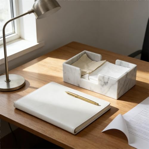 Boîte à mouchoirs en pierre marbre blanc rectangle pour table moderne - 5