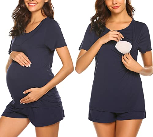 Image of Ekouaer Womens Nursing Pajamas Maternity Breastfeeding Pjs Sleepwear Layer Soft Postpartum Lounge Set Pregnancy Clothes