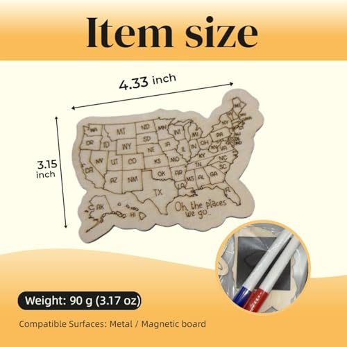 Imán decorativo para refrigerador USA Travel Map de madera miniatura 4