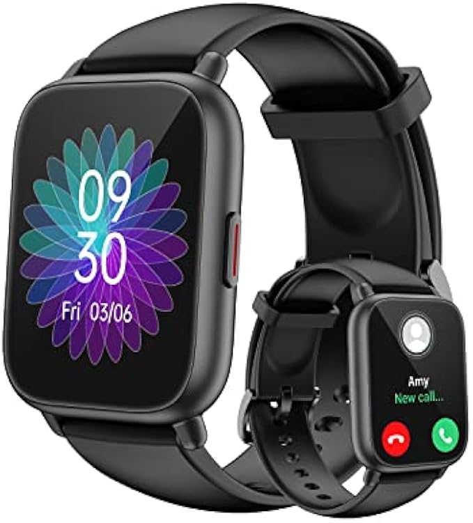 RUIMEN Smart Watch Answer/Make Calls Fitness Watch with Spare Strap Reloj Inteligente 1.7”Full Touch Smartwatchs for Women Men Heart Rate/Sleep Monitor Watch 100+ Sports IP68 Waterproof(Black)