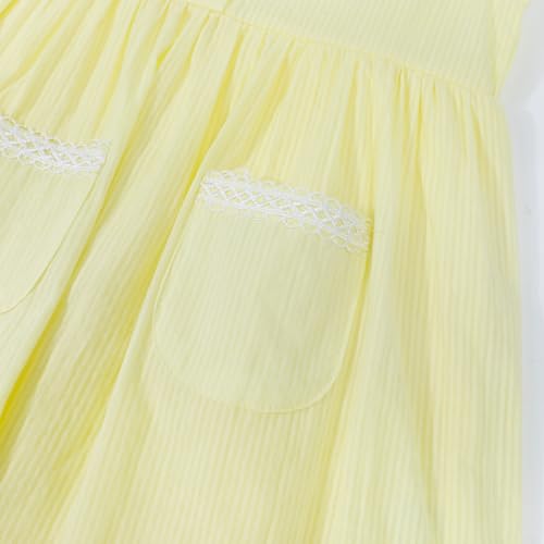 Image of HILEELANG Girls Cotton Dress Sleeveless Peter Pan Collar with Pockets | Soft Cotton, Functional Buttons, Front Pockets, Peter Pan Collar, Ric Rac Trim for Toddler & Little Girls