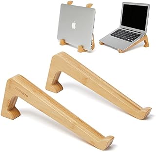 Mawazo Wooden Laptop Stand for Desk with Grip Pads, Premium Bamboo, Supports 10-17" Laptops, Vertical Laptop Stand, Styled for the Home, Macbook Pro Stand for Students, Gamers and Professionals