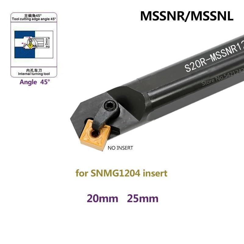 1PC S20R-MSSNR12 S25S-MSSNR12 MSSNL12 CNC Lathe Cutting Tools MSSNR Bar Internal Turning Tool Holder for SNMG Carbide Inserts(S20R-MSSNR12)