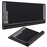 Drydiet 2 Pcs Neoprene Mat with Ruler and Reference Charts Neoprene Rubber Sheet Black Workbench Mat Gaming Table Cover for Protects Work Surface, 36.2 x 16 Inch