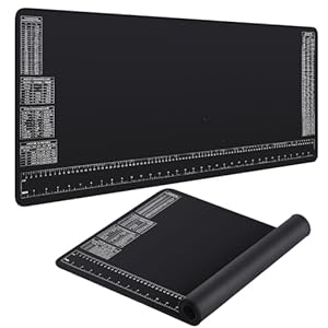 2 Pcs Neoprene Mat with Ruler and Reference Charts Neoprene Rubber Sheet Black Workbench Mat Gaming Table Cover for Protects Work Surface, 36.2 x 16 Inch