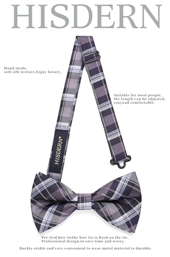 Image of HISDERN Bow Ties for Men Pretied Bowties Classic Formal Business Bow Tie Adjustable Tuxedo Bowtie for Wedding Party