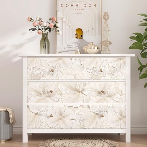 Papier peint adhésif Hibiscus blanc beige vinyle FunStick
