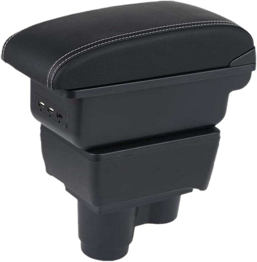 Compatible for Renault Duster Armrest for Renault Dacia Duster 2 3 Car Armrest Box 2019-2024 Storage Box Dedicated Retrofit Accessories(B1 White line 3USB)