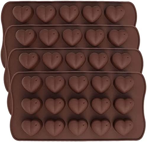 15-Cavity Heart Shape Chocolate Mould, Set of 4 PCS Silicone Valentine Heart Chocolate Gummy and Candy Mold by Onlineforu