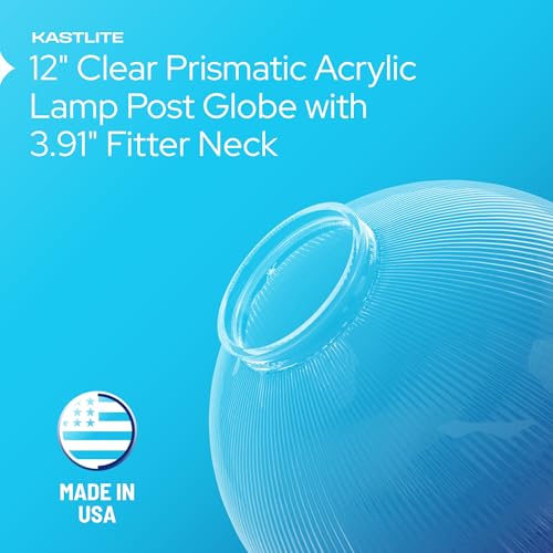 Image of KastLite 12 inch Prismatic Acrylic Lamp Post Globe Prismatic Textured with 3.91 inch Fitter Neck | Manufactured by Crown Plastics