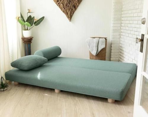 Image of SOUL CRAFT Modern Modular Daybed /Fold-Out Sleeper, Beige, Velvet Fabric, Converts to 2 Single Beds or 1 Queen Bed, with Mattress 203 cm x 74 cm(6.66 ft x 2.43 ft) Green