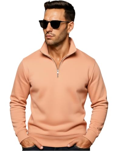 Image of Quarter Zip Pullover Sweatshirt, Classic Long Sleeve Mock Neck, Available in Burgundy, Black, Light Blue