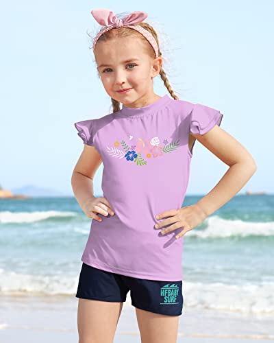 Besserbay Big Girls Short Sleeve Sun Protection Rash Guard Top Purple Floral Swimwear Uv Shirt 11-12 Years #TOP3