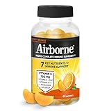 Airborne Vitamin C 750mg (per Serving) Zesty Orange Flavored Gummies (63 Count in a Bottle), Gluten-Free Immune Support Supplement with Vitamins A C E, Selenium, Echinacea & Ginger