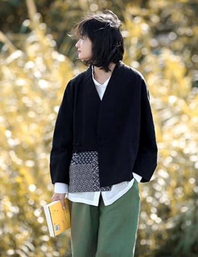 NFYM Women Lightweight Kimono Jacket Patchwork Open Front Frog Button Cropped Coat Quilted and Lining Two Style3