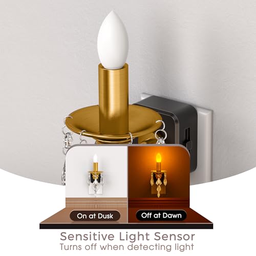 Image of Briignite Chandelier Night Lights Plug into Wall,Amber Night Light Dimmable | Dusk to Dawn Sensor, 0-100LM Dimmable, Decorative Gold Candle-Style Nightlight Vintage, Bedroom, Bathroom, Hallway, Stairway