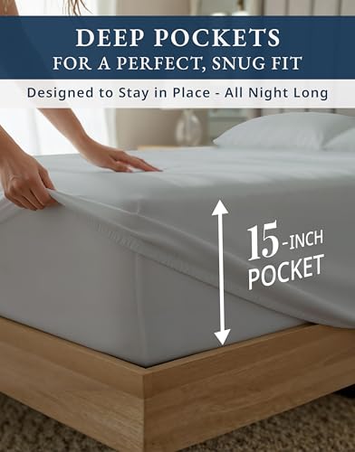Image of LANE LINEN Split King Deep Pocket Sheets 100% Egyptian Cotton - Silver
